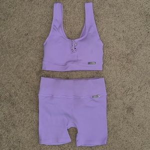 Bombshell Sportswear Medium purple seamless sports bra and shorts